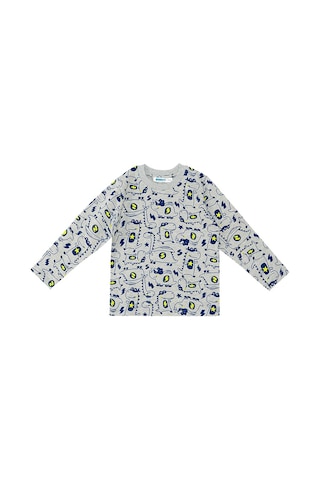 Denokids Süper Dino Erkek Bebek Gri Pijama Takımı Çok Renkli