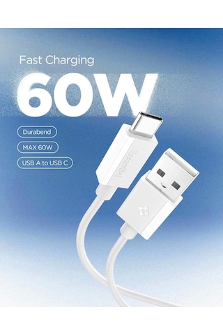 Spigen Usb-a To Usb-c 1 Metre Kablo 60w Güç / Hızlı Şarj / 480 Mbps Data Aktarım Hızı Type-c Ekstra Dayanıklı White