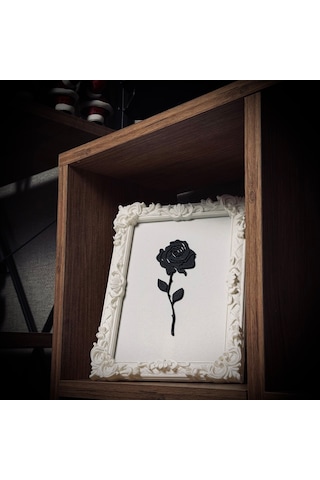 Monarch Rose Kabartma Gül Model Varaklı Beyaz Premium Tablo 170mm X 230mm Masaüstü İçin