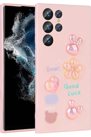 Galaxy S22 Ultra Uyumlu Kabartma Figürlü Parlak Zore Toys Silikon Kılıf-pembe Pembe