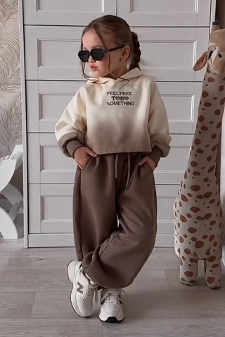 Caps Store Kız Çocuk Kapüşonlu Eşofman Takımı Kahverengi