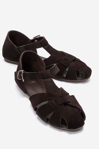 Luvi Shoes Alına Kahverengi Süet Hakiki Deri Kadın Sandalet