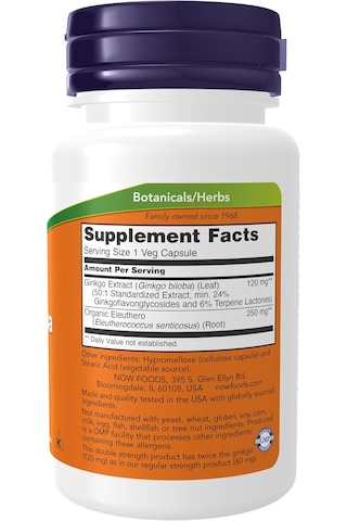 Now Foods Ginkgo Biloba Supports Brain Health 120 Mg Double Stren