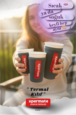 Xpermate Termal İçecek Kılıfı Sıcak & Soğuk Tutan Kahve Termal Kılıf 0,47l Gri