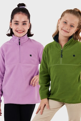 Lela Yumuşak Dokulu Fermuarlı Dik Yaka Şardonlu 2'Li Paket Çocuk Polar 5905002S2 Fıstık Yeşil-Lila