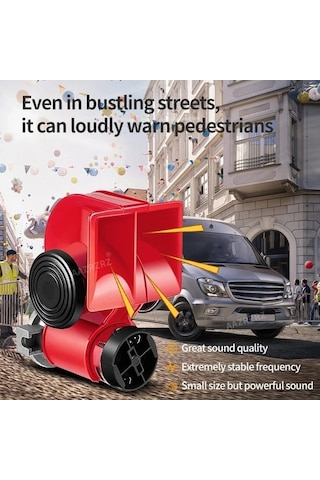 Pazly 12v Kamyonlar İçin Uygun Kırmızı Tek Parça Çift İpli Tren Salyangoz Pnömatik Korna Süper Büyük Hacimli Araba Kornası Kompresörle Donatılmış