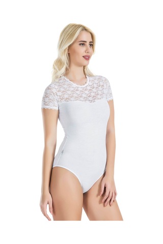 Yarım Kol Dantelli Kadın Body 338 Beyaz