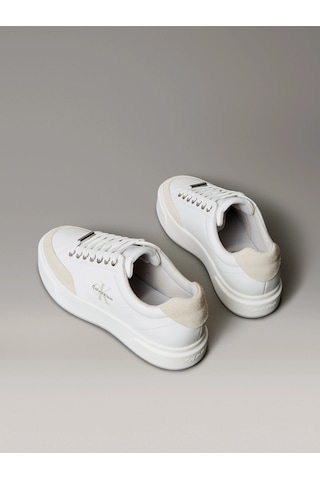 Calvin Klein Basket Cupsole Bağcıklı Deri Karışımlı Kadın Beyaz Sneaker Yw0yw02023-0k7 Beyaz