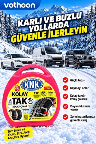Kargo Kolay Tak Çıkar Kar Zinciri 12 Mm Binek, Hafif Ticari, Suv Ve Jeep Araçlara Uyumlu Pratik Montaj Najmaddin