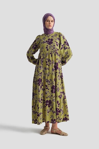 Armine Trend Çiçek Desenli Elbise-yeşil 25yt910 Yeşil