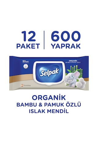 Selpak Organik Bambu Ve Organik Pamuk Özlü Islak Mendil 12'li