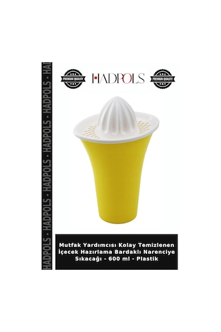 Mutfak Yardımcısı Kolay Temizlenen İçecek Hazırlama Bardaklı Narenciye Sıkacağı - 600 Ml - Plastik Sarı