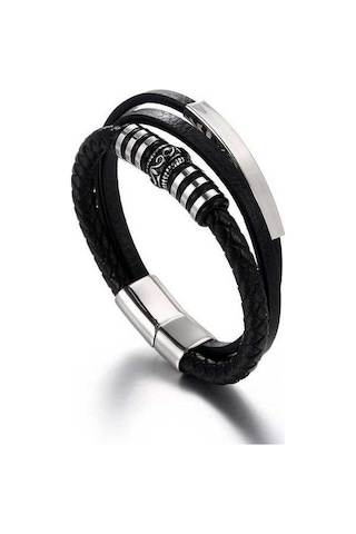 Novahub Yeni Erkek Gelgit Trey Geçici Deri Bileklik - Klasik Geometrik Tasarım - Titanyum Çelik Bilezik Çok Renkli