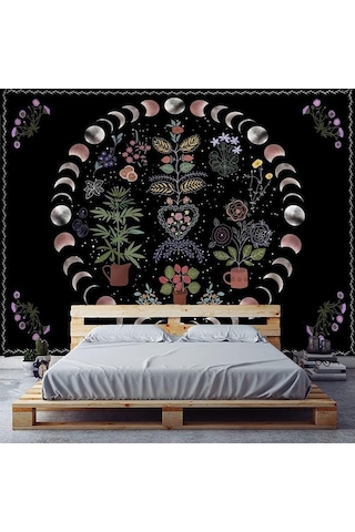 Novahub Boho Ay Ve Güneş Duvar Sanatı Bitki Goblen, Mandala Estetik Asılı Halılar, Yatak Odası Dekorasyon Aksesuarları Battaniye