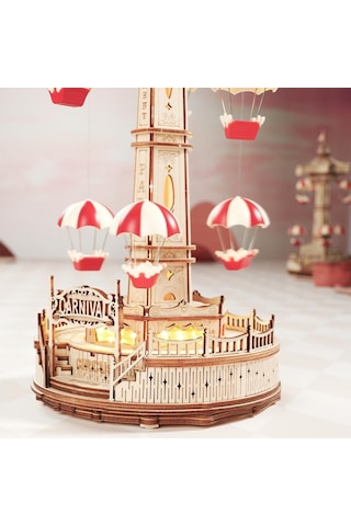 Rokr Ea01 Müzik Kutusu Parachute Tower Music Box Dıy 3d Wooden Puzzle Maket Model Seti 3d Model Kit Detaylı Dekoratif Hobi Seti Ahşap Maket Hareketli Ve Işıklı