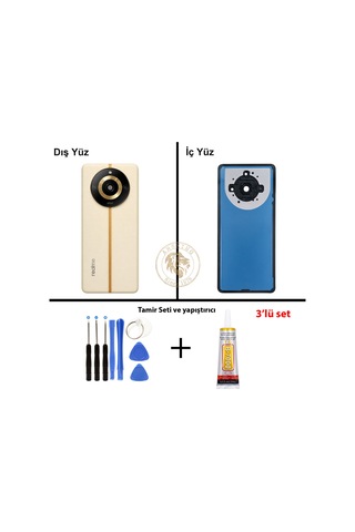 Oppo Kapak Vida Seti + Yapıs Tırıcı Realme 11 Pro Plus Bej Yapıs Tırıcı B-7000 Yapıştırıcı Vida Seti Arka Kapak Arka Cam Batarya Kapağı Lazer Kesim Kapak Pil Kapağı Back Cover Çok Renkli