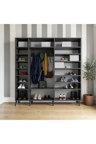 Alara Tamamı Mdf Aynalı Portmanto Vestiyer Ayakkabılık Füme 175 Cm - M12 Antrasit