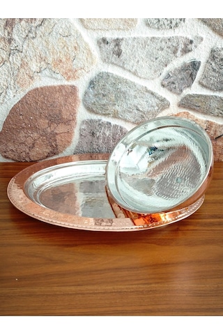 Modabakir Bakır Kapaklı Iskender Tabak, Oval Beyti Sahan 30cm