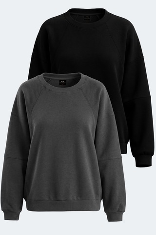 Slazenger Vıa 2 Li Set Kadın Sweatshırt Siyah - Koyu Gri