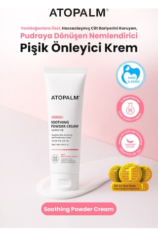 Yenidoğanlara Özel, Pudraya Dönüşen Nemlendirici, Pişik Önleyici Krem Atopalm Soothing Powder Cream