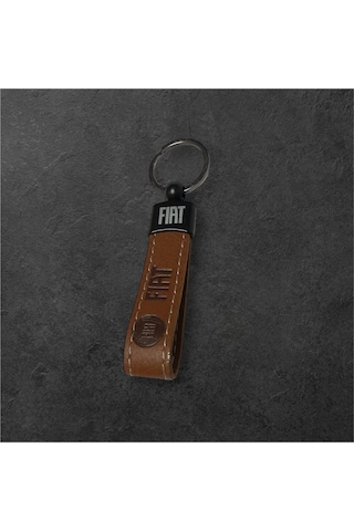 Fiat Yazılı Ve Logolu Anahtarlık Kahverengi Termo Deri