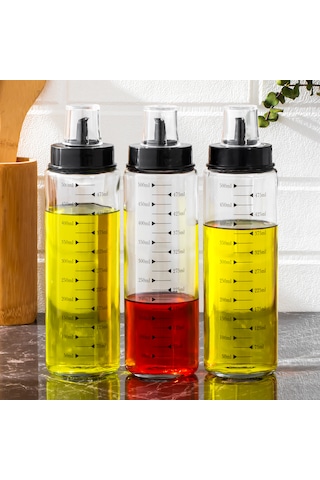 Porsima 401354 3lü Kapaklı Ölçekli Cam Yağlık Sirkelik Yağdanlık