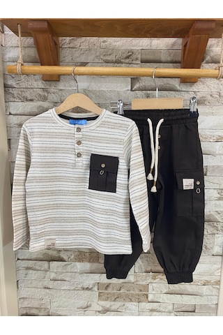 Lacıel Parıs Paraşüt Pantolonlu Erkek Çocuk Eşofman Takım Kahverengi