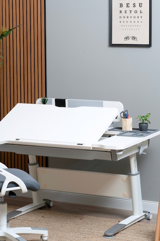 Sirius Simple Yükseklik Ve Eğim Ayarlı, Bilgisayar Ve Ofis Masası, Modern Beyaz Çalışma Masası Gri Gri