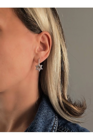 Eva Takı Store Yıldız Model Gümüş Renkli Çelik Küpe Silver