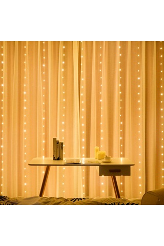 Maiyame 3x3m Sarı Led Teli Perde Işığı, Noel Dekorasyonu, Usb İle 8 Fonksiyonlu Kumandalı 300led, Halka Taklı Ev Aydınlatma Diğer