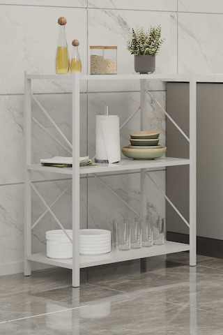 Üç Katli Çok Amaçli Rafli Dolap Beyaz Profil Beyaz Sunta 60x24x80 Cm Mtl050