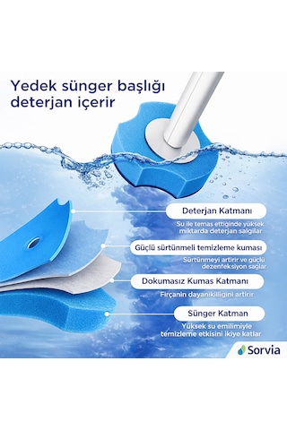 Kullan At Deterjanlı 6'lı Sünger Başlıklı Tuvalet Fırçası Seti Hijyenik Wc Temizlik Fırçası Beyaz