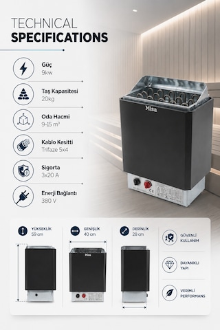 Komple Sauna Ekipman Seti 9 Kw Sauna Sobası Sauna Taşı Ve Ahşap Aksesuarlar