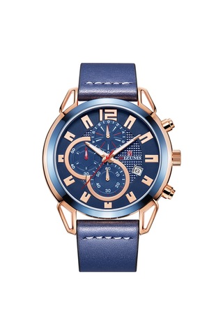 Mızums Erkek İş Saati Moda Alaşımlı Kasa Deri Bantlı Saat Zarif 3 Atm Su Geçirmez Kuvars Bilek Saati Gül Altın Kasa Mavi Yüzeyli Diğer