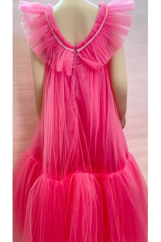Porça Kız Çocuk Katlı Fırfırlı Uzun Abiye Elbise-8071-pembe Pembe