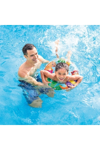 Çocuk Yüzme Simidi - Intex - Şeffaf Desenli - Gök Mavisi - 61cm 59242