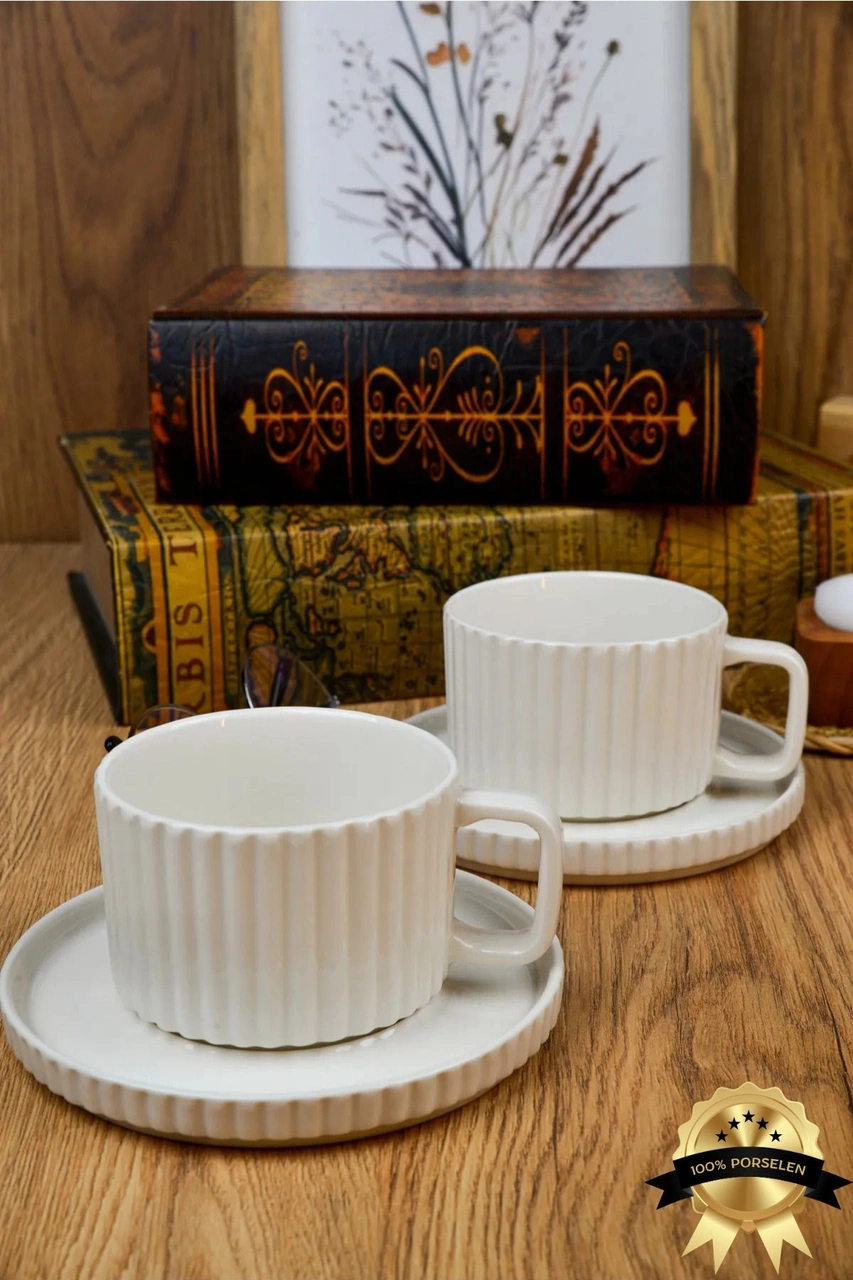 Satürn 4 Parça 2 Kişilik Porselen Çay Fincan Seti Beyaz