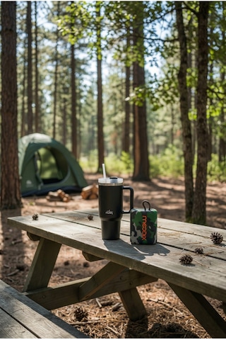 Any Morning Vaha 1200 Ml Çelik Termos, Siyah & Moodix Kamuflaj Bluetooth Hoparlör Seti Siyah