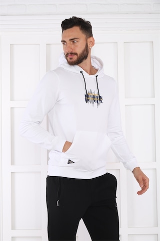 Escetic Spor Erkek Beyaz Cepli, Kapüşonlu Sweatshirt-4163