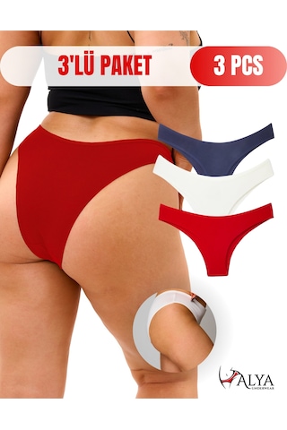 Alya Underwear Kadın Brazilian Külot 3 Adet Beyaz Karışık T01