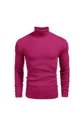 Polızeı Erkek Slim Fit Boğazlı Triko Kazak Esnek Dokulu Fuşya