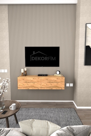 Df17101 Duvara Monte Tv Ünitesi Kapaklı Raflı Tv Sehpası Modern Duvar Raflı Tv Alt Ünitesi Atlantik Çam Çok Renkli