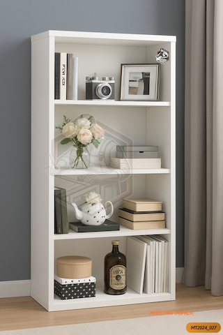 Tamamı Mdf 4 Bölmeli Kapaksız Beyaz Kitaplık Salon Çalışma Odası