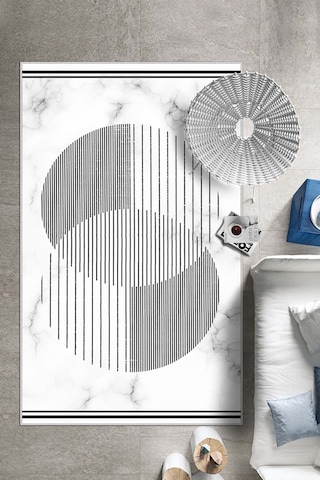 West Home Dijital Baskı Yıkanabilir Kaymaz Taban Beyaz Salon Halısı Mutfak Halısı Yolluk Wh 534 White
