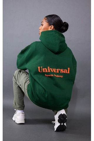 Universal Sports Acedemy Sweatshirt - Yeşil Baskılı Oversize Kapüşonlu Yeşil