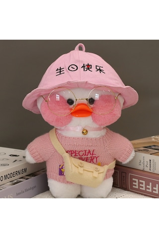 Dofolink 30 Cm Hyaluronik Asit Ordek Pelus Oyuncak - Kirmizi Kazak + Dogum Gunu Sapkasi + Canta + Gozluk, Hediye/pencere Dekoru Icin El Yikamasi Tavsiye Edilir El Torbasi Hediye