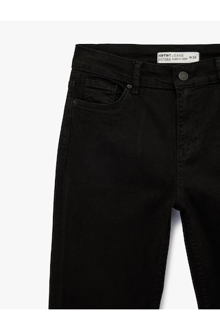 Koton Pamuklu Cepli Düğmeli İspanyol Paça Crop Jean Pantolon - Kick Flare Jeans Siyah 6sal40051mw Siyah