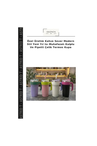 Özel Üretim Kahve Sever Modern Stil Yeni Yıl Isı Muhafazalı Kulplu Ve Pipetli Çelik Termos Kupa Çok Renkli
