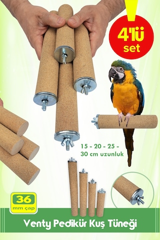 Vixpet Venty 4'lü Ø 36 mm Pedikür Papağan Tüneği Kumlu Tünek Macaw, Kakadu, Jako, Amazon, Alex