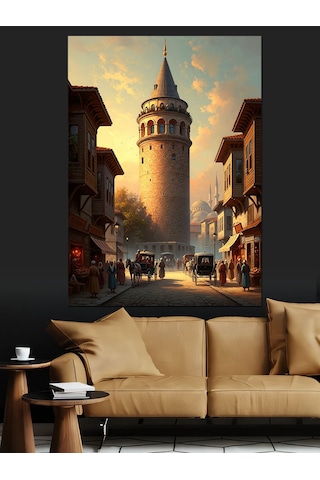 Galata Kulesi Ve Eski İstanbul Dekoratif Kanvas - Mdf Ahşap Tablo